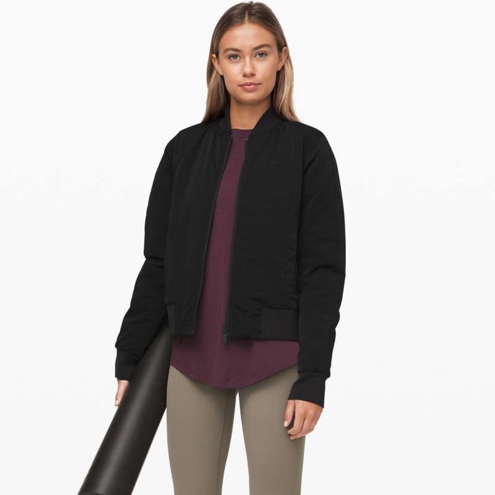 Lululemon Quilted Black Bomber Jacket with Ribbed Accents / Reversible